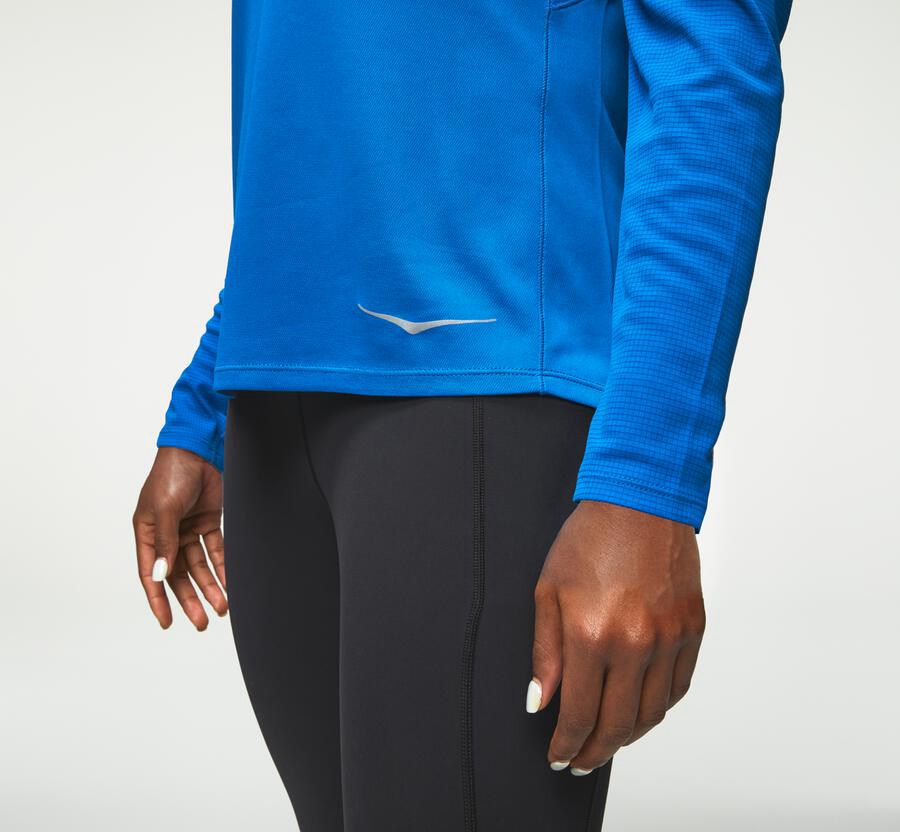 Top Hoka One One Mujer - Performance Largos Sleeve - Azules - AMH259604